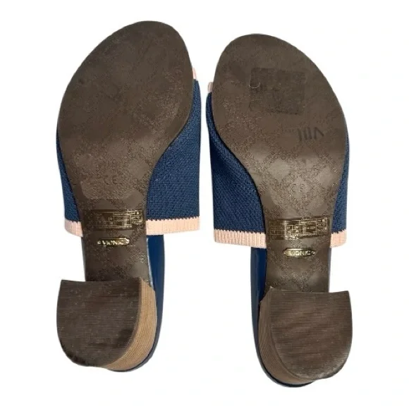 VIONIC Fleur Block Heel Blue w/Pink Trim Mules Knit Upper Slip On Sandals Size 9 - Picture 6 of 7